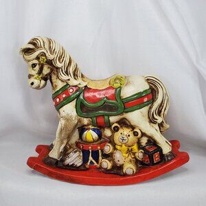 Vintage Enesco Decorative Rocking Horse Coin Bank Piggy Bank Christmas